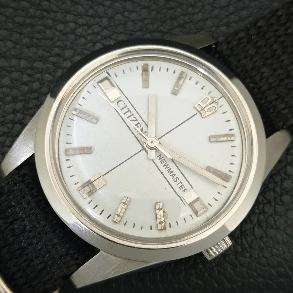 Vintage 1980 Citizen Manual Wound Mens Silver Watch & White accents